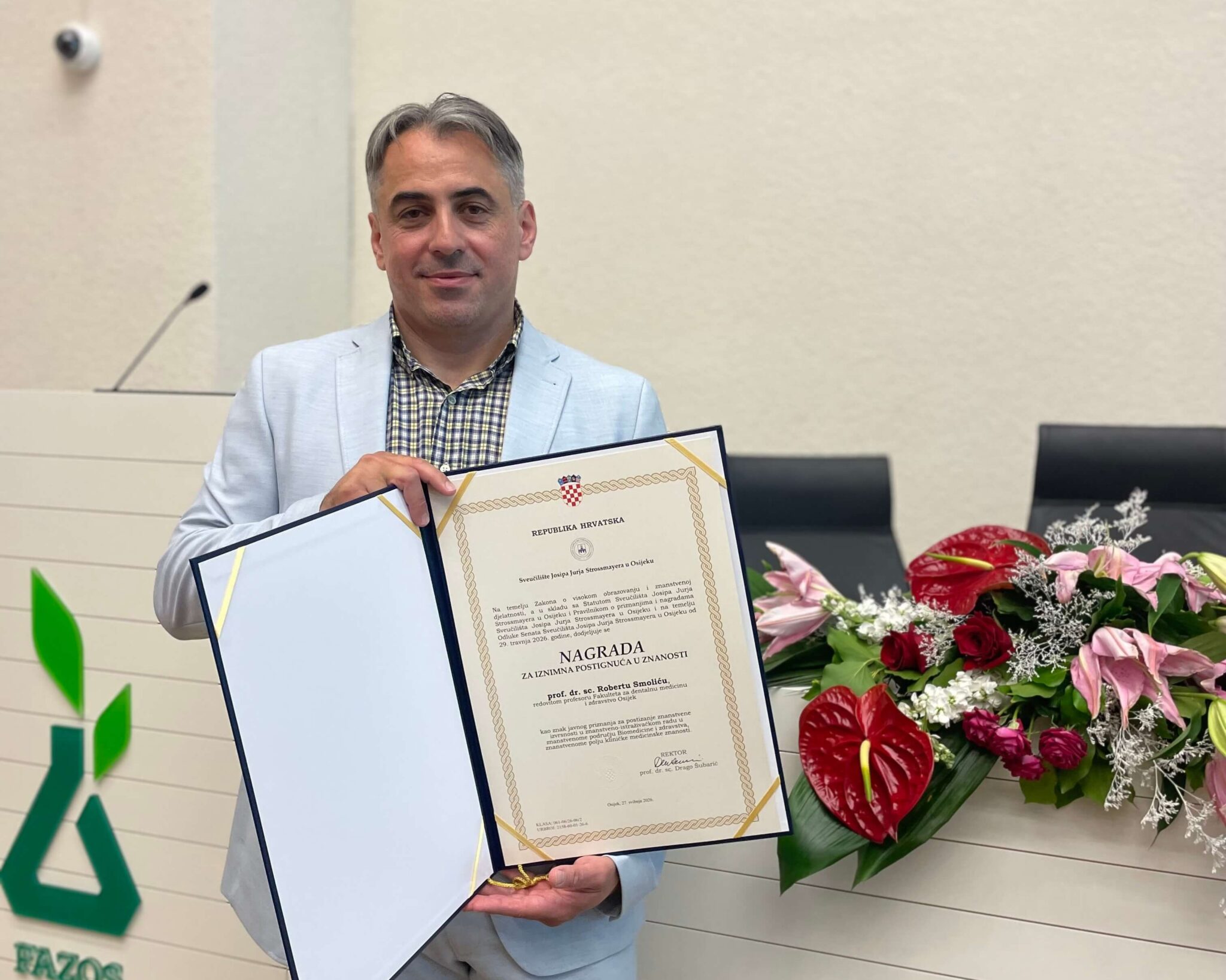 Prof. dr. sc. Robert Smolić dobitnik Nagrade za iznimna postignuća u znanosti